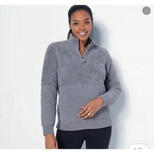 Barefoot Dreams Shearling Cozy Chic Grey Sweater Pullover 1/2 Zip Plush 2X NEW